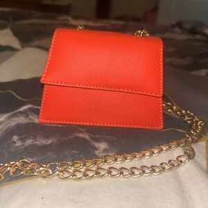 Forever 21 Bold Orange Mini Bag with Gold Chain